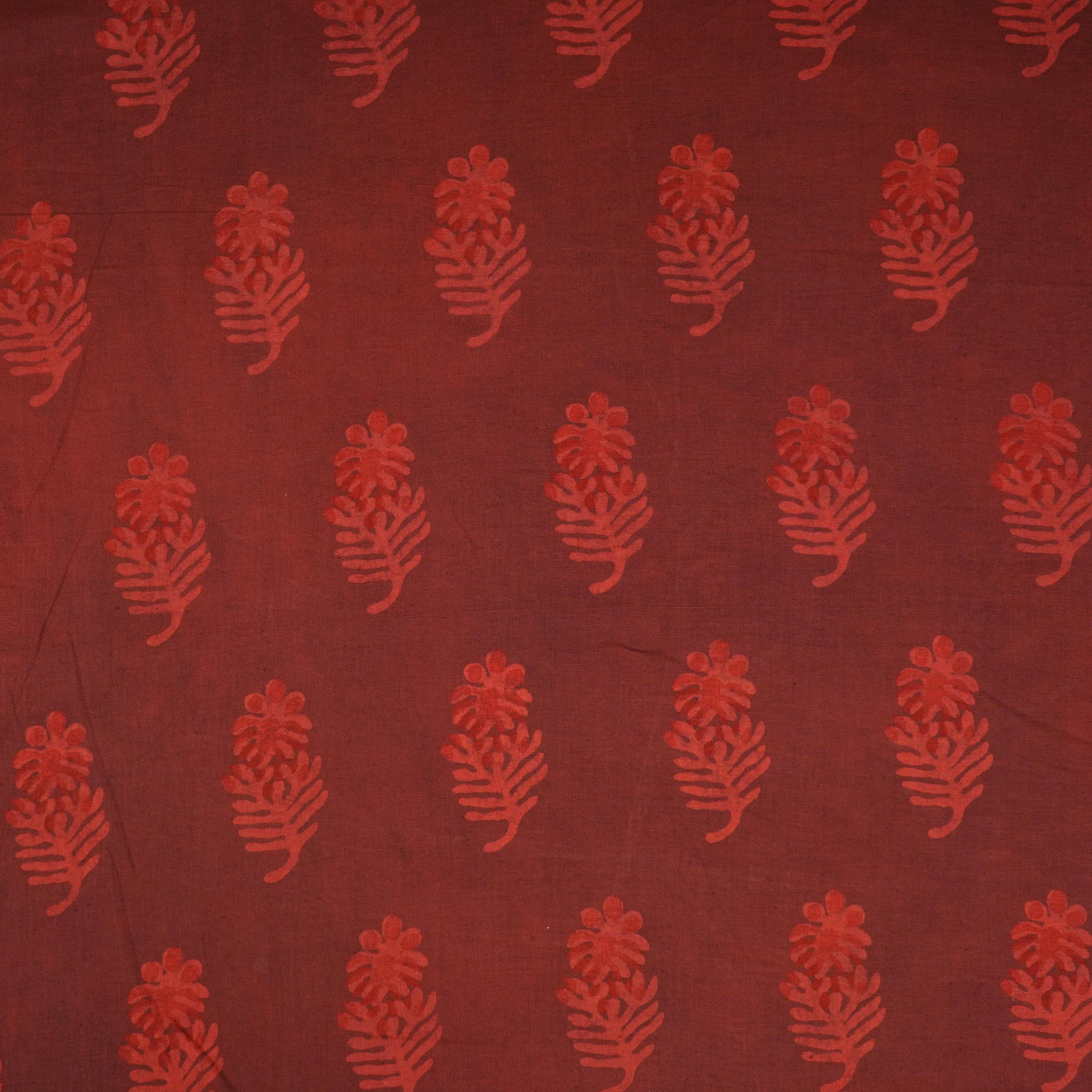 Brick Red Dabu Print Cotton Fabric NC-29651 - TradeUNO
