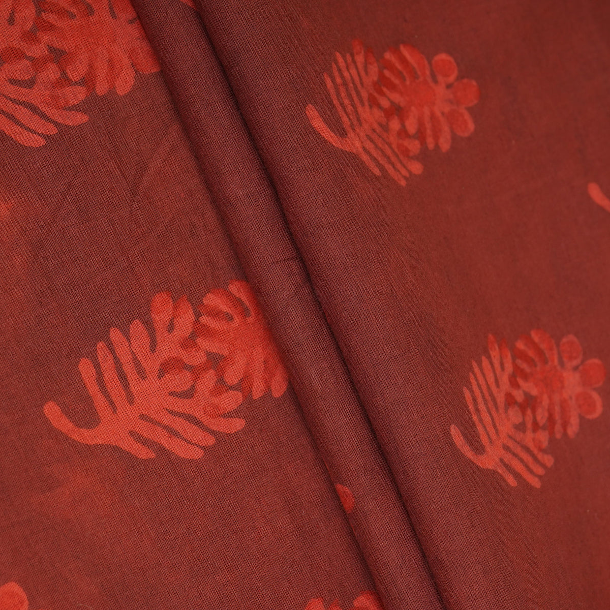 Brick Red Dabu Print Cotton Fabric NC-29651 - TradeUNO