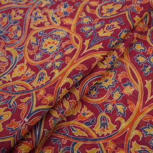 Maroon with Multicolor Kalamkari print Mul Chanderi Fabric VF-31345 - TradeUNO