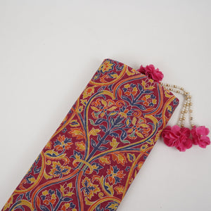Maroon with Multicolor Kalamkari print Mul Chanderi Fabric VF-31345 - TradeUNO