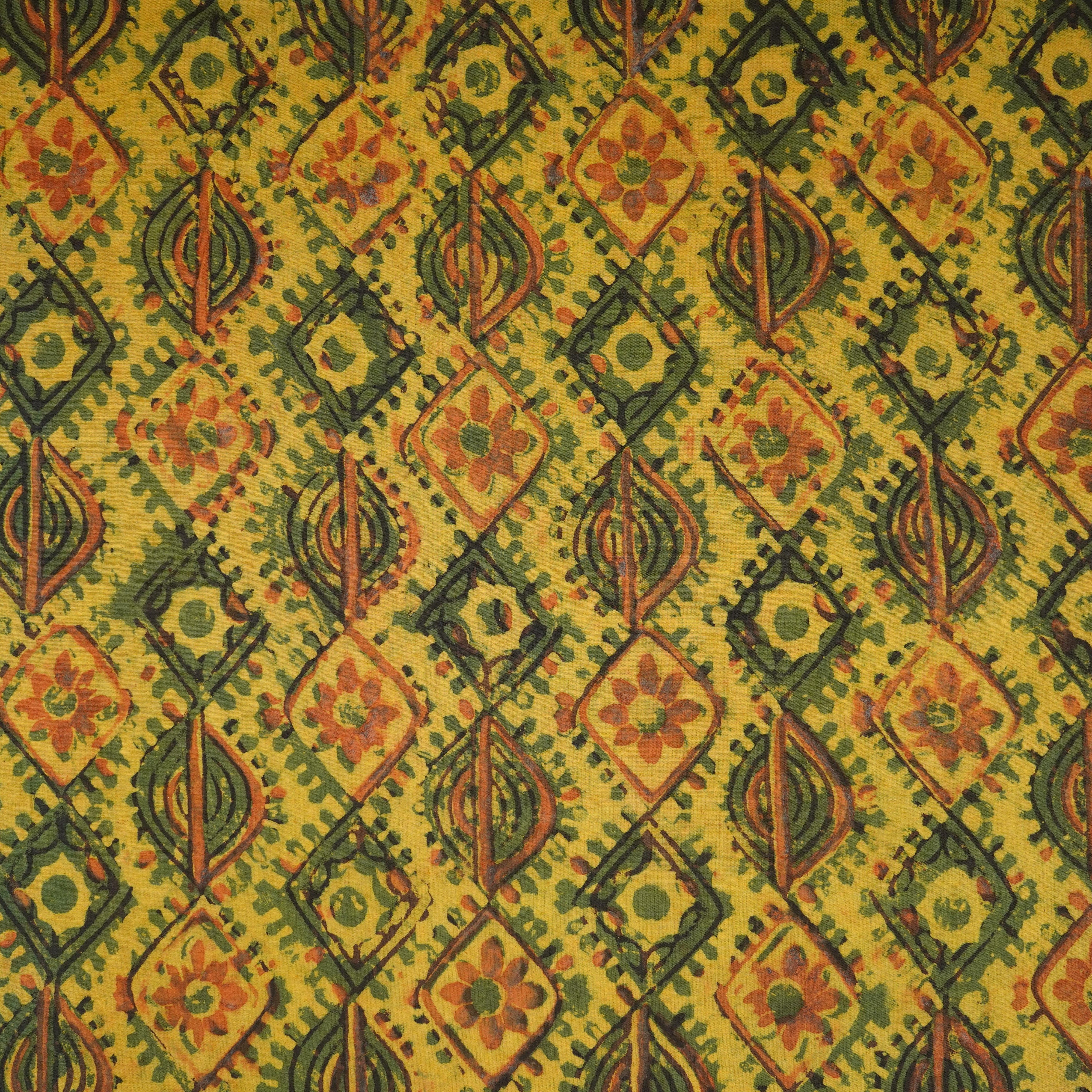 Mustard Ajrakh Print Cotton Fabric NC-29641 - TradeUNO