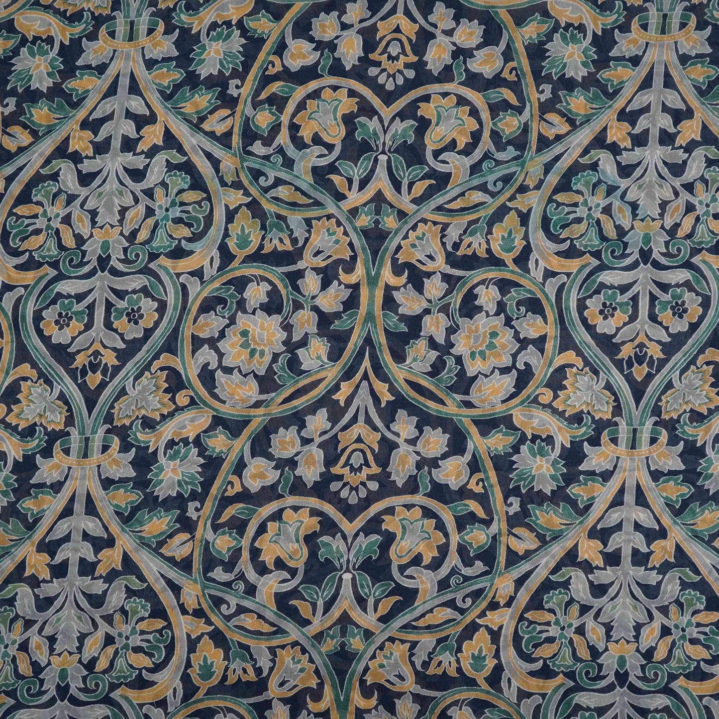 Navy Blue with Multicolor Kalamkari print Mul Chanderi Fabric VF-31346