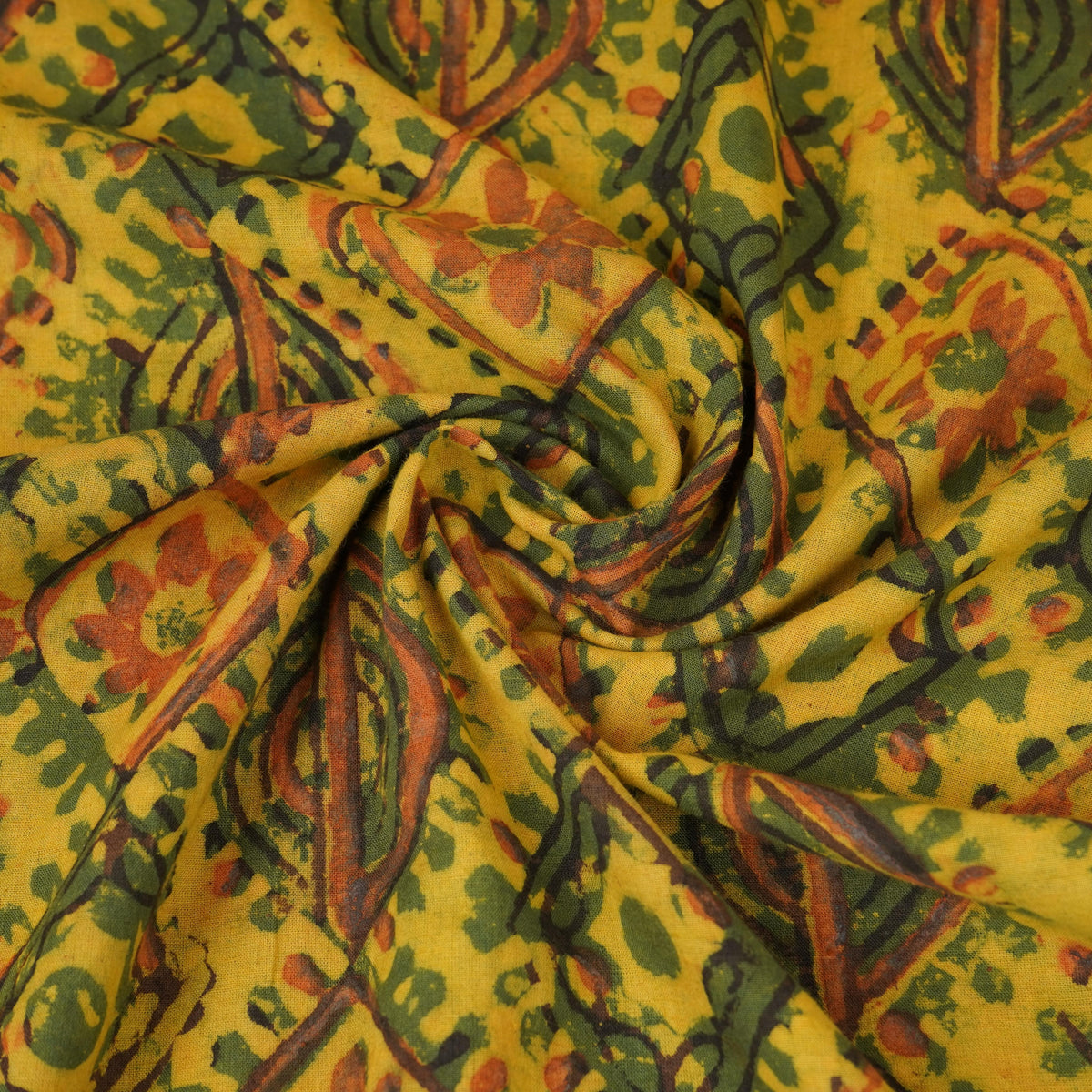 Mustard Ajrakh Print Cotton Fabric NC-29641 - TradeUNO