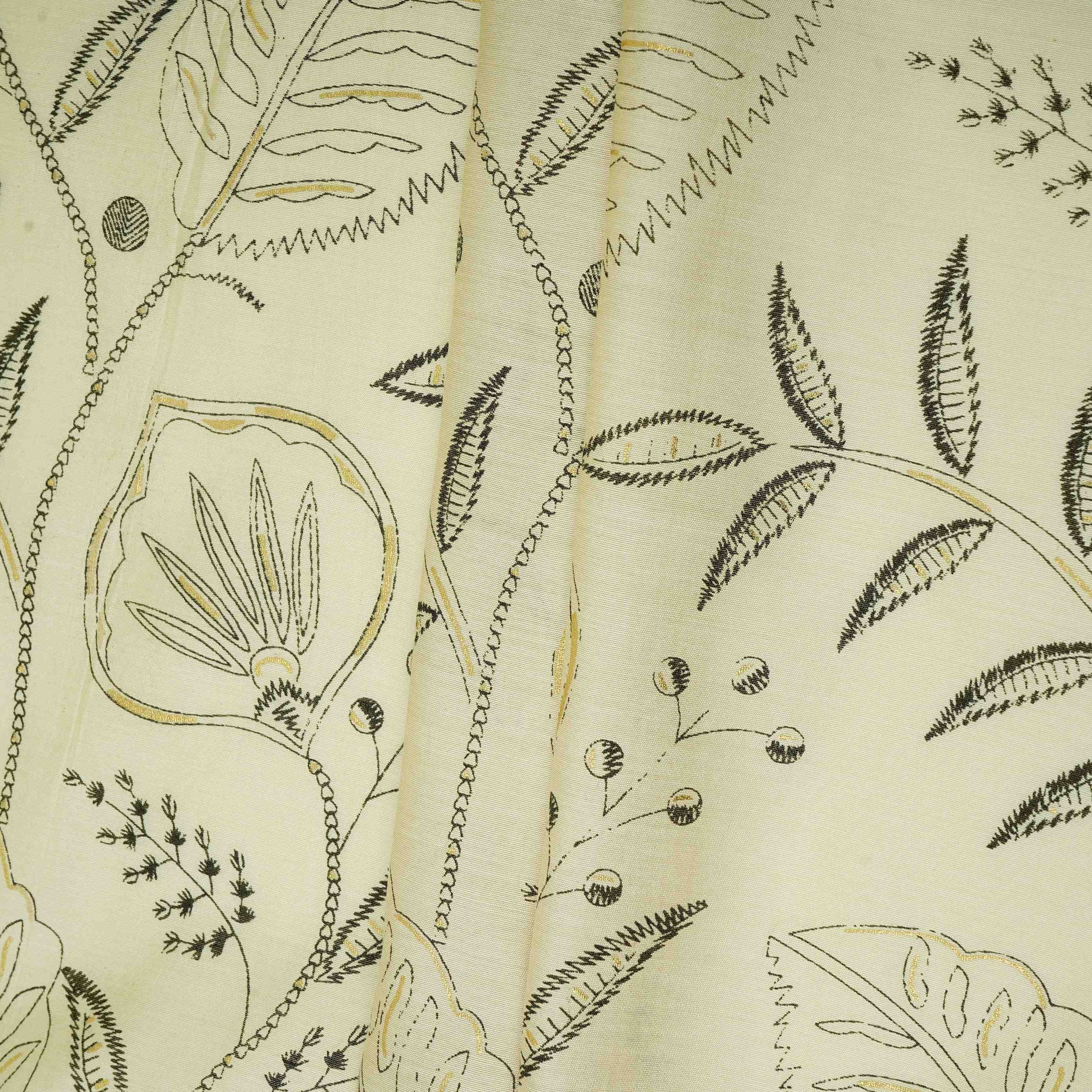 Cream Foil floral print Eri Cotton Fabric MTFG-31069 - TradeUNO