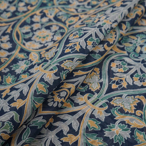 Navy Blue with Multicolor Kalamkari print Mul Chanderi Fabric VF-31346 - TradeUNO