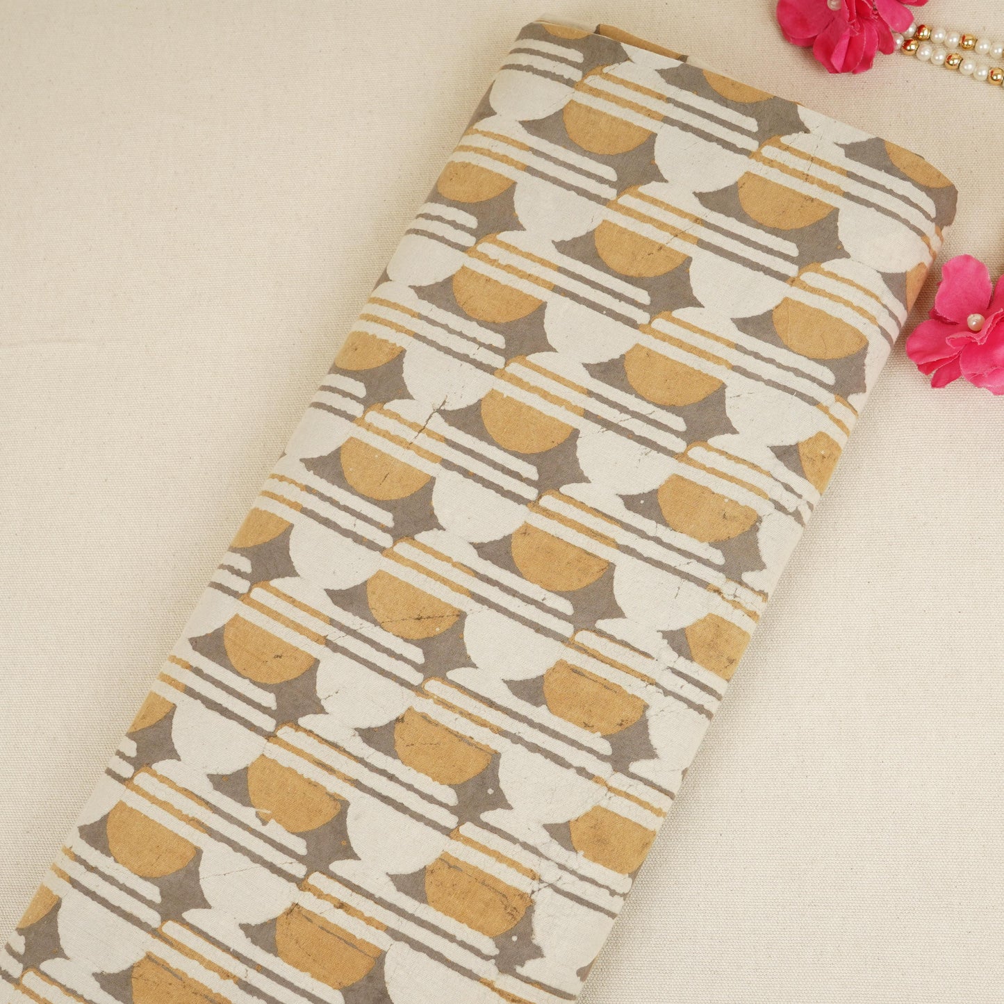 Grey with Multicolor Dabu Print Cotton Fabric NC-29649
