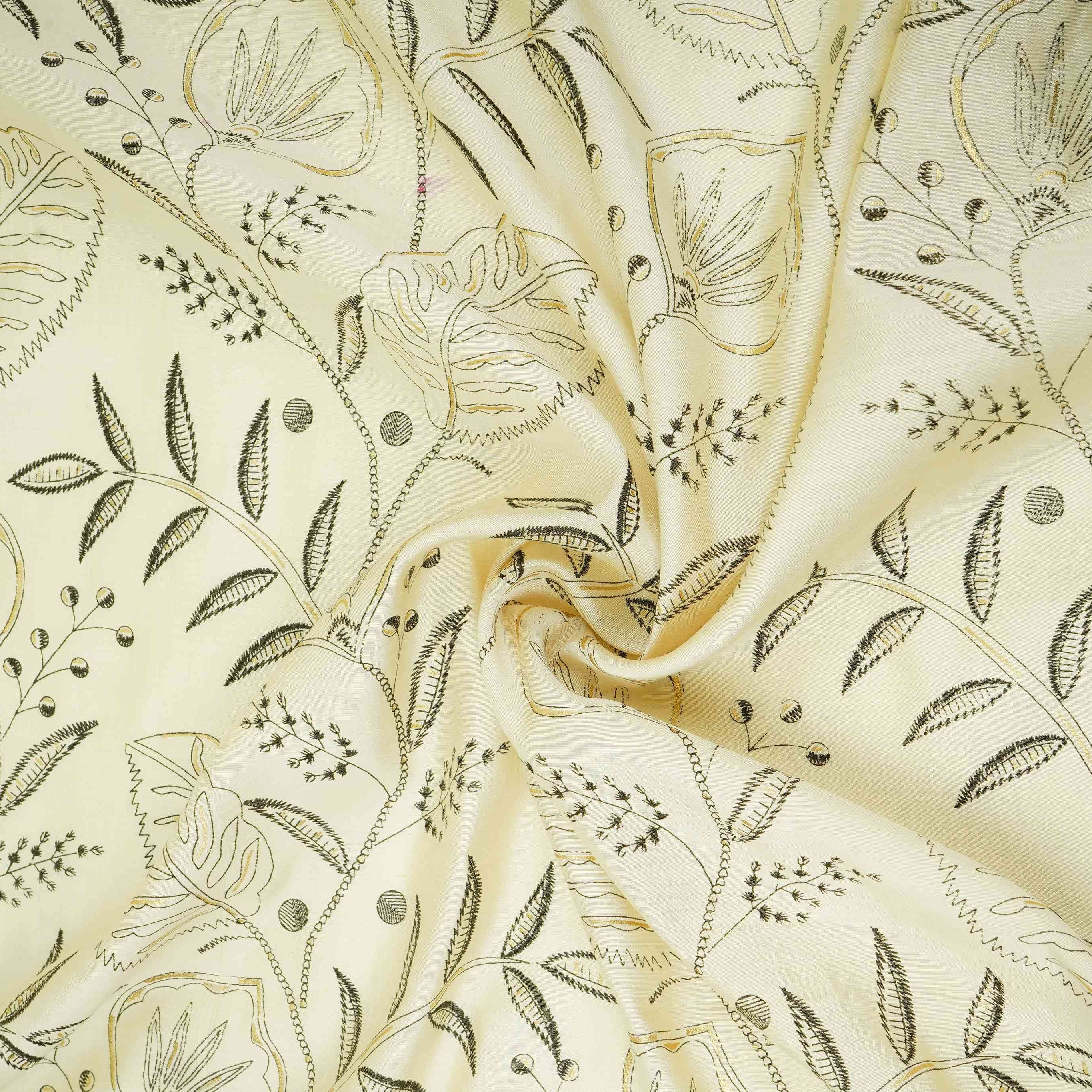 Cream Foil floral print Eri Cotton Fabric MTFG-31069 - TradeUNO