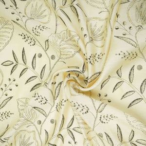 Cream Foil floral print Eri Cotton Fabric MTFG-31069 - TradeUNO
