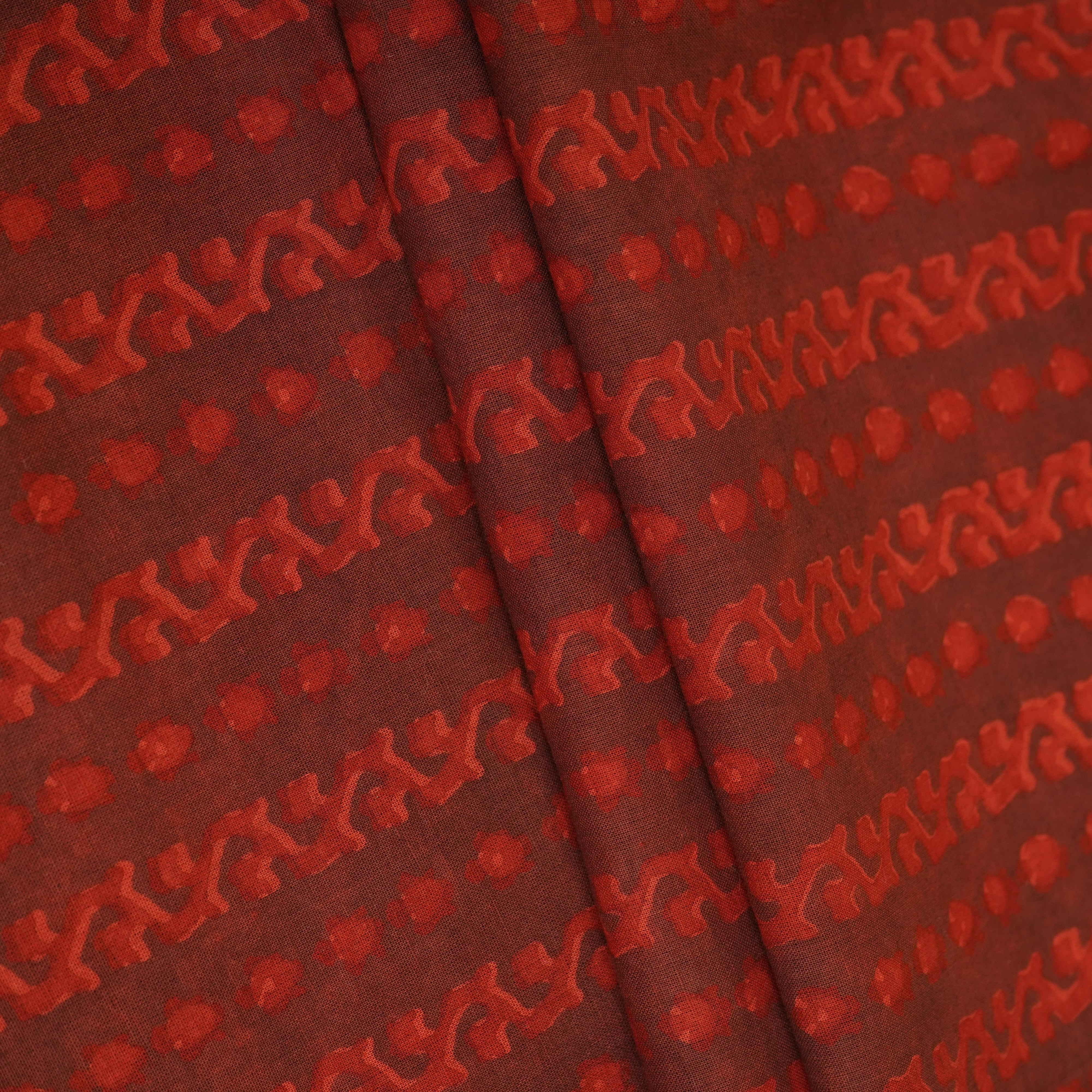 Maroon Dabu Print Cotton Fabric NC-29652 - TradeUNO