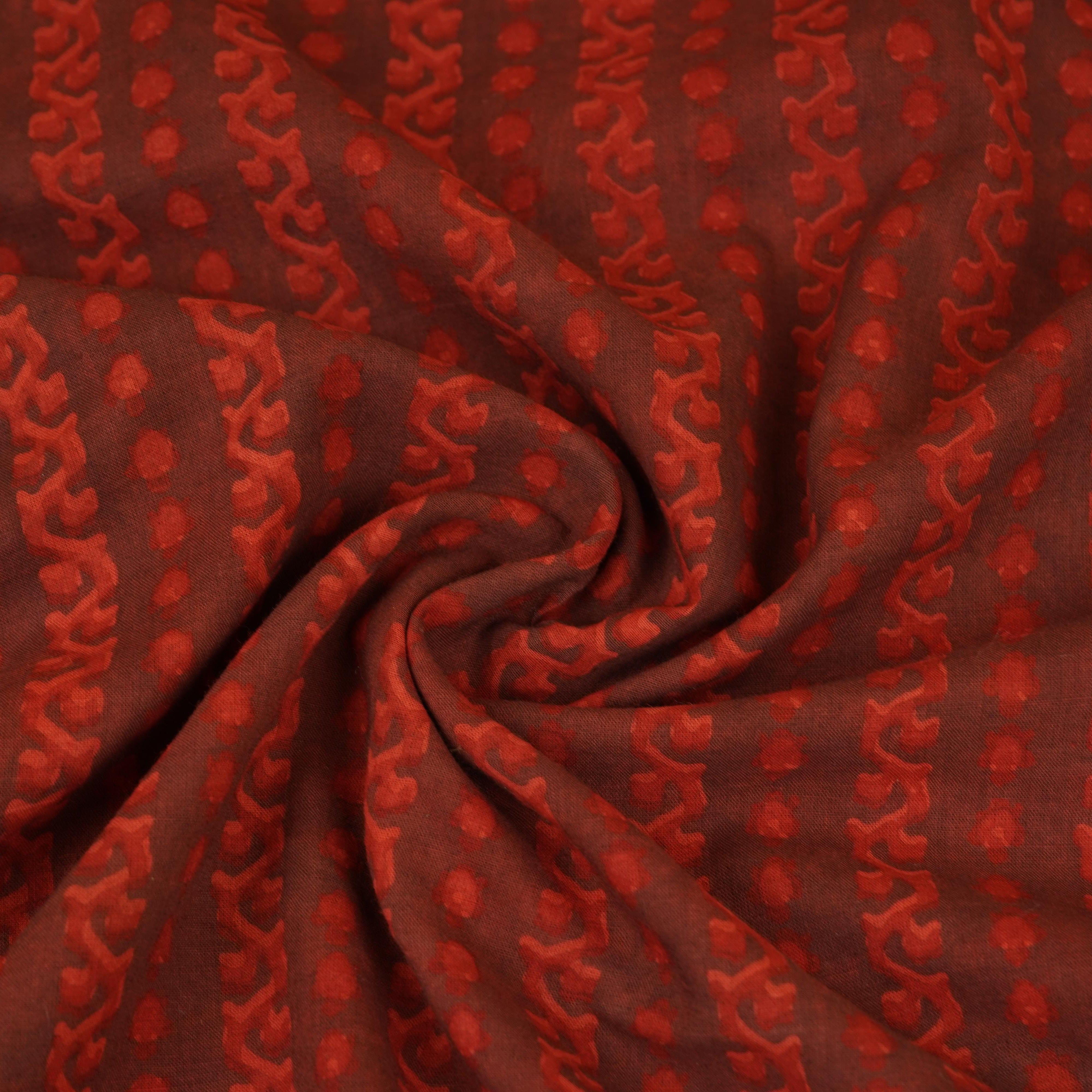 Maroon Dabu Print Cotton Fabric NC-29652 - TradeUNO