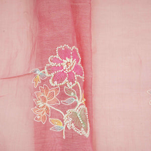 Pink Floral Cutdana Embroidery Pure Banaras Mul Chanderi Fabric SGS-30694 - TradeUNO