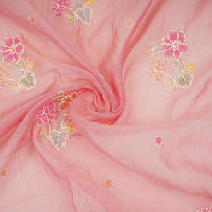 Pink Floral Cutdana Embroidery Pure Banaras Mul Chanderi Fabric SGS-30694 - TradeUNO