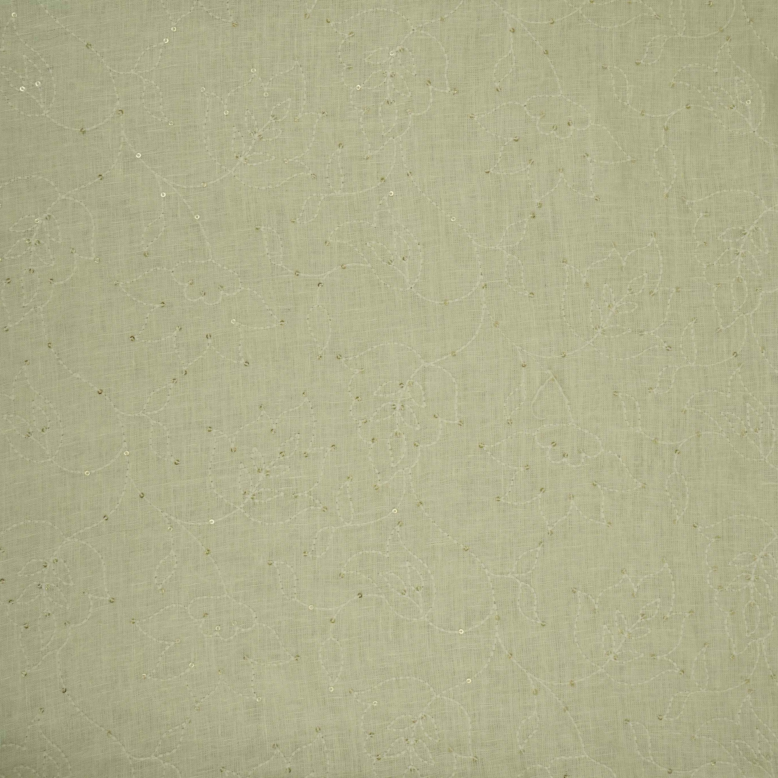 Off White thread embroidery Pure Linen Fabric SN-31242 - TradeUNO