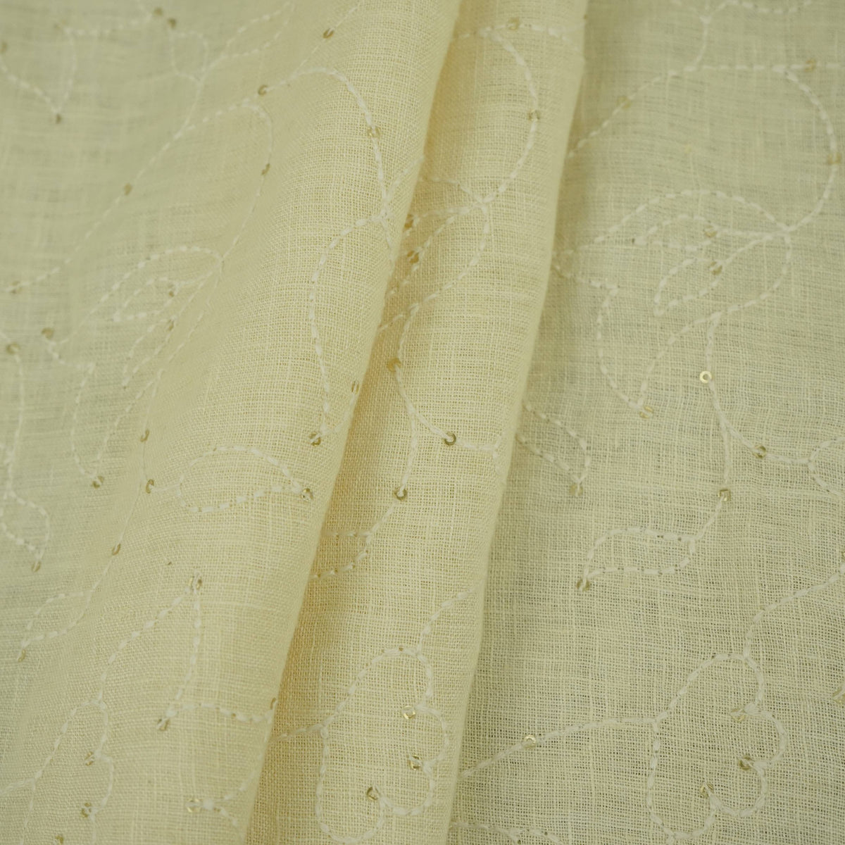 Off White thread embroidery Pure Linen Fabric SN-31242 - TradeUNO