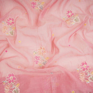 Pink Floral Cutdana Embroidery Pure Banaras Mul Chanderi Fabric SGS-30694 - TradeUNO