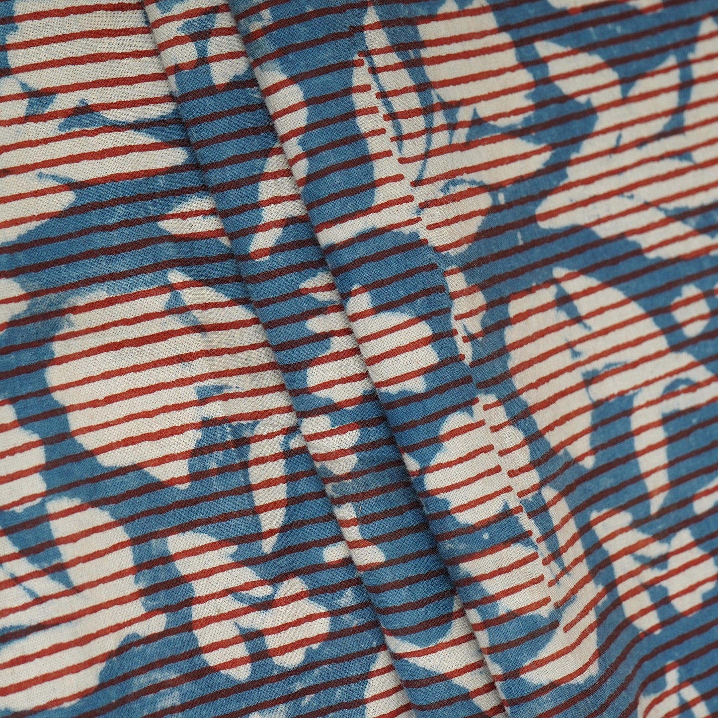 Blue with Multicolor Dabu Print Cotton Fabric NC-29656