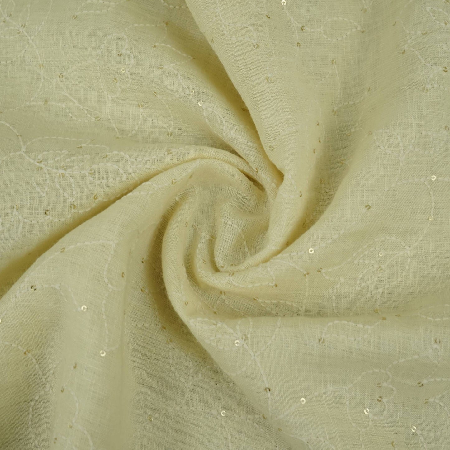 Off White thread embroidery Pure Linen Fabric SN-31242