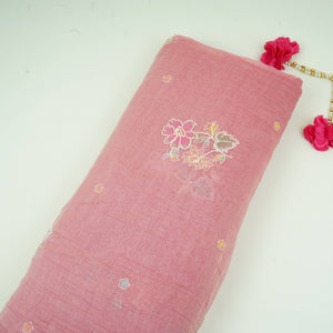 Pink Floral Cutdana Embroidery Pure Banaras Mul Chanderi Fabric SGS-30694 - TradeUNO