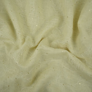 Off White thread embroidery Pure Linen Fabric SN-31242 - TradeUNO