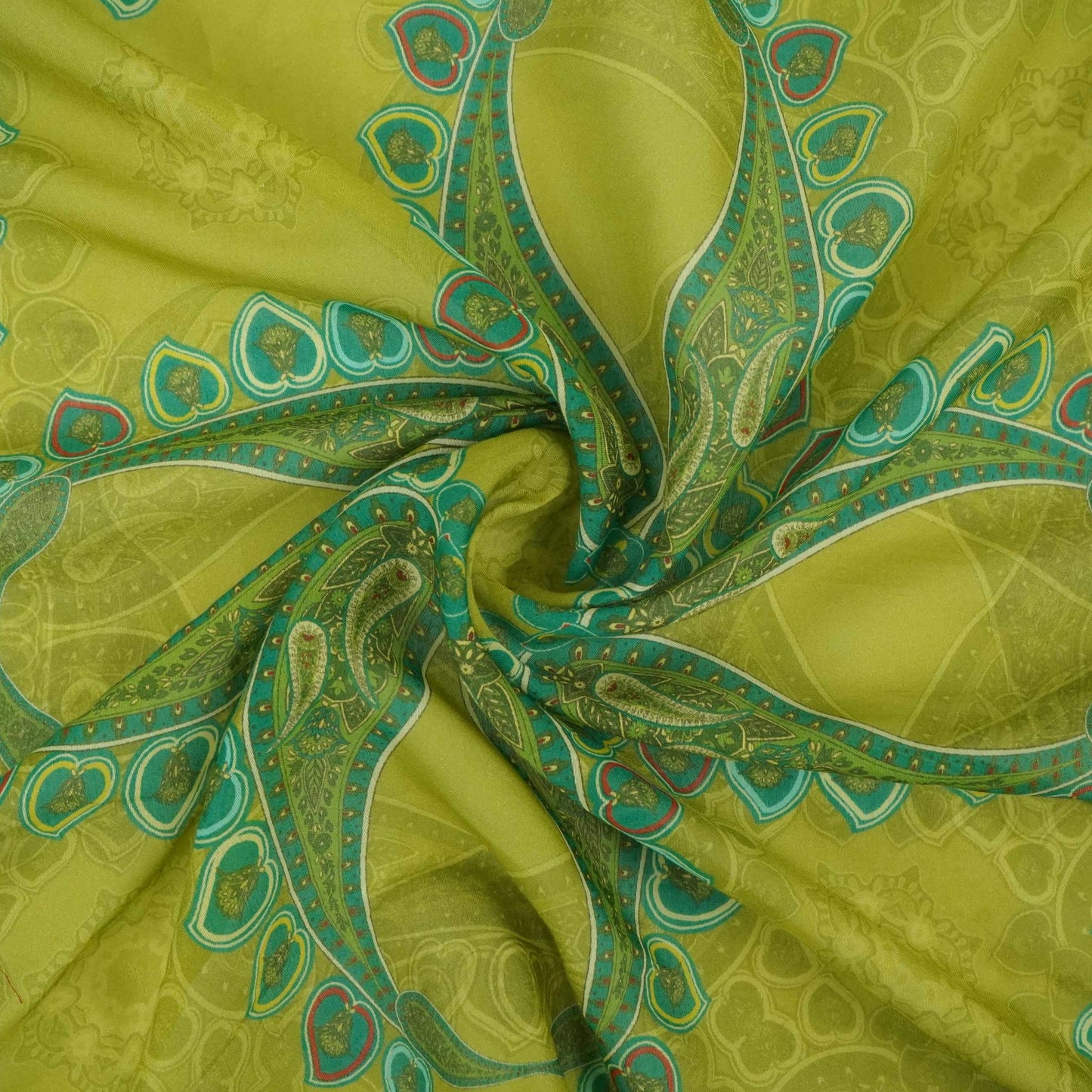 Mehendi Green Mughal print Mul Chanderi Fabric VF-31344