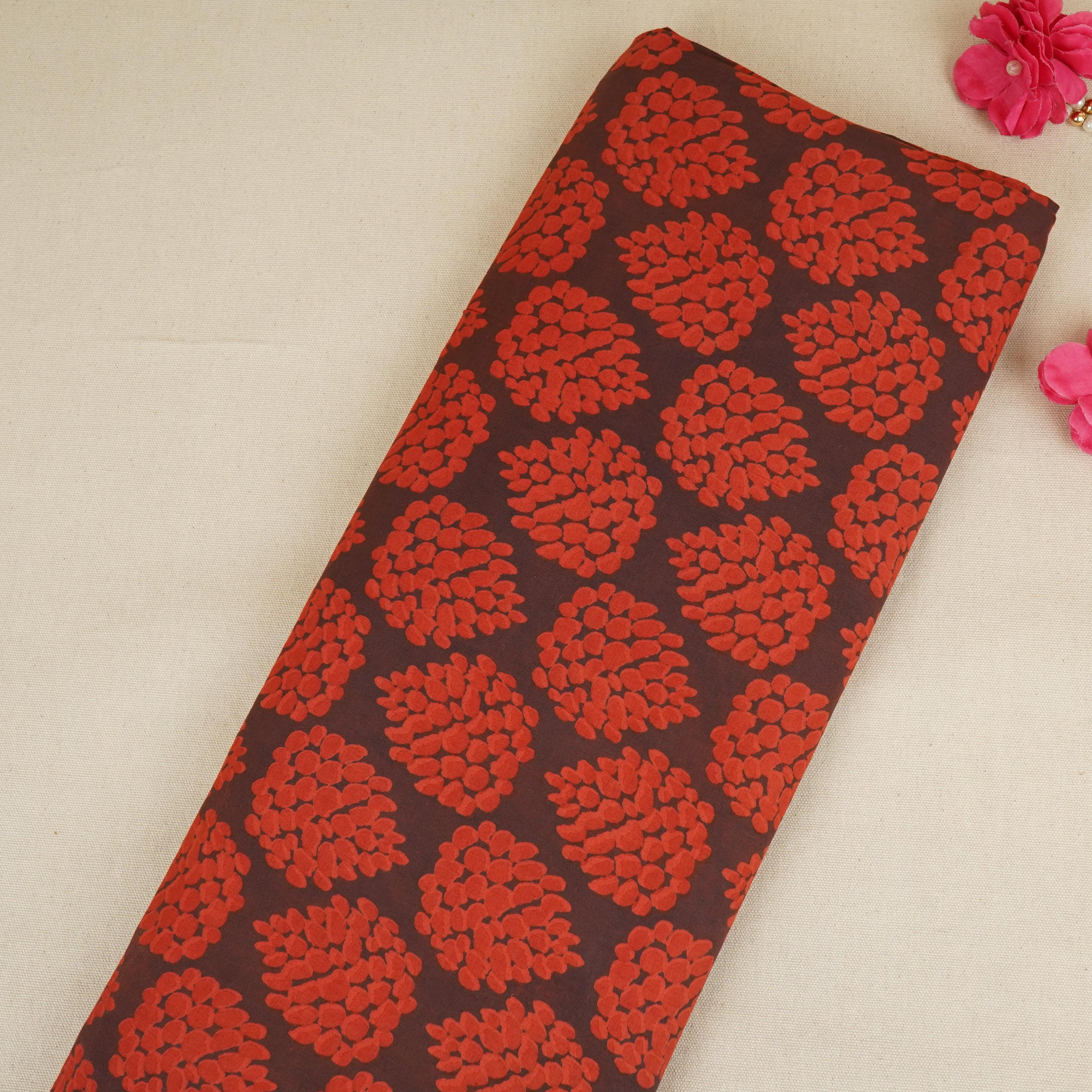 Brick Red Dabu Print Cotton Fabric NC-29650 - TradeUNO