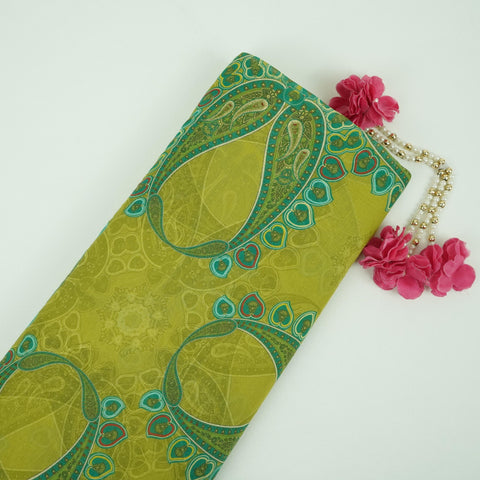 Mehendi Green Mughal print Mul Chanderi Fabric VF-31344