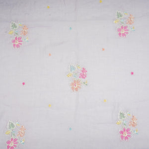 Lavender Floral Cutdana Embroidery Pure Banaras Mul Chanderi Fabric SGS-30695 - TradeUNO