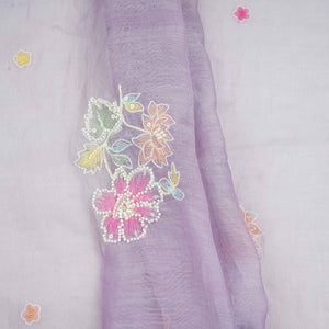 Lavender Floral Cutdana Embroidery Pure Banaras Mul Chanderi Fabric SGS-30695 - TradeUNO