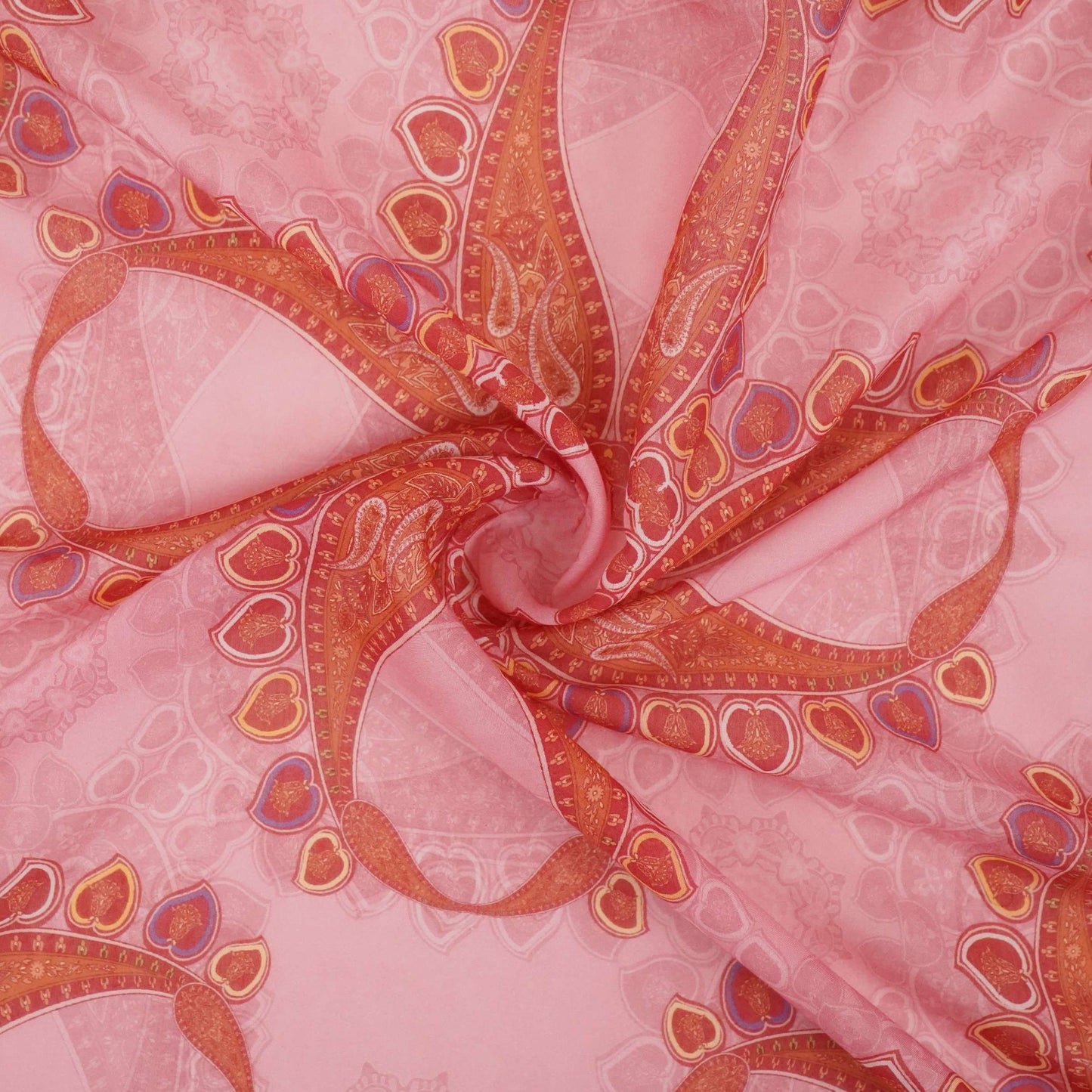 Rose Pink Mughal print Mul Chanderi Fabric VF-31343