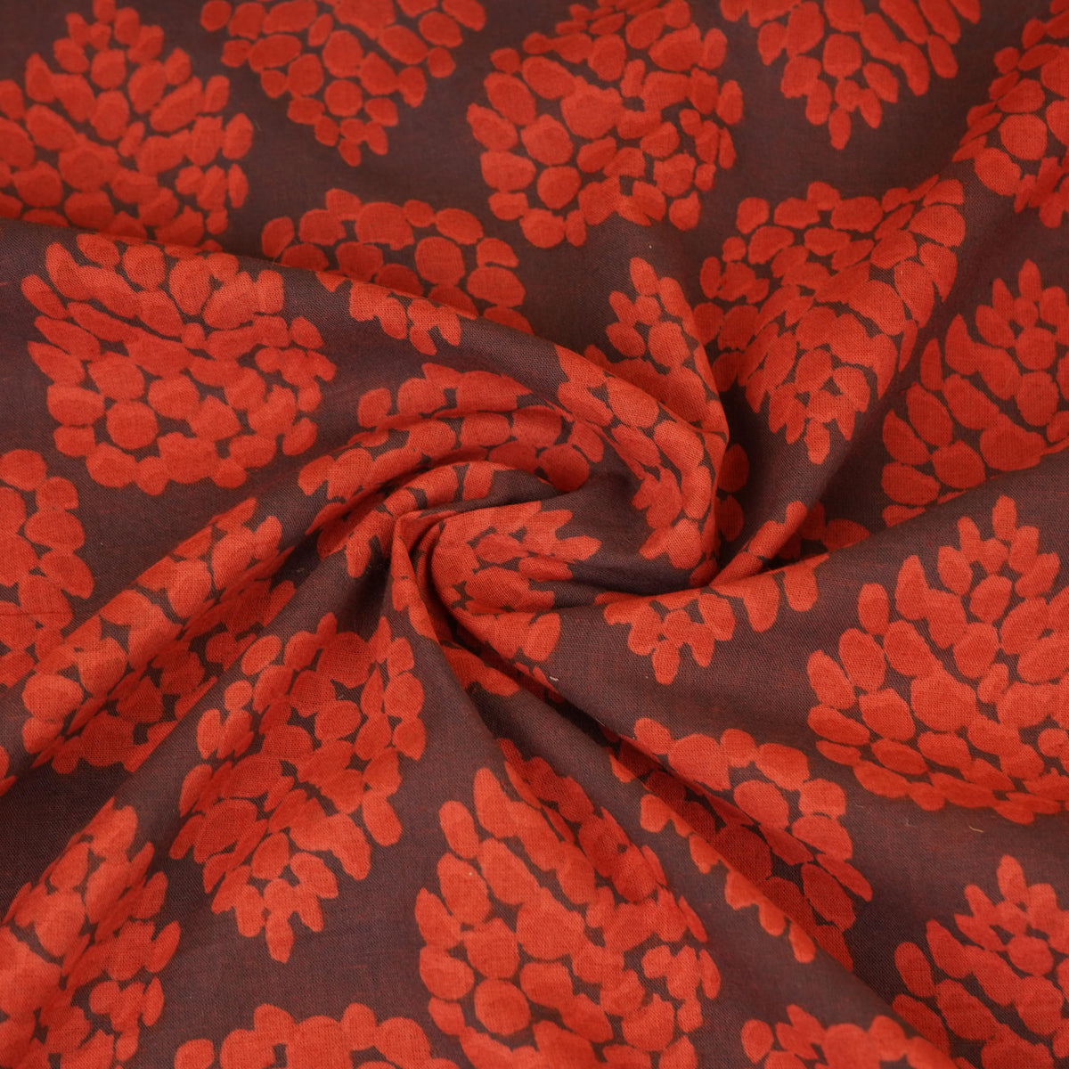 Brick Red Dabu Print Cotton Fabric NC-29650 - TradeUNO
