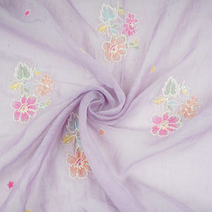 Lavender Floral Cutdana Embroidery Pure Banaras Mul Chanderi Fabric SGS-30695 - TradeUNO