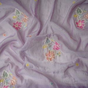 Lavender Floral Cutdana Embroidery Pure Banaras Mul Chanderi Fabric SGS-30695 - TradeUNO