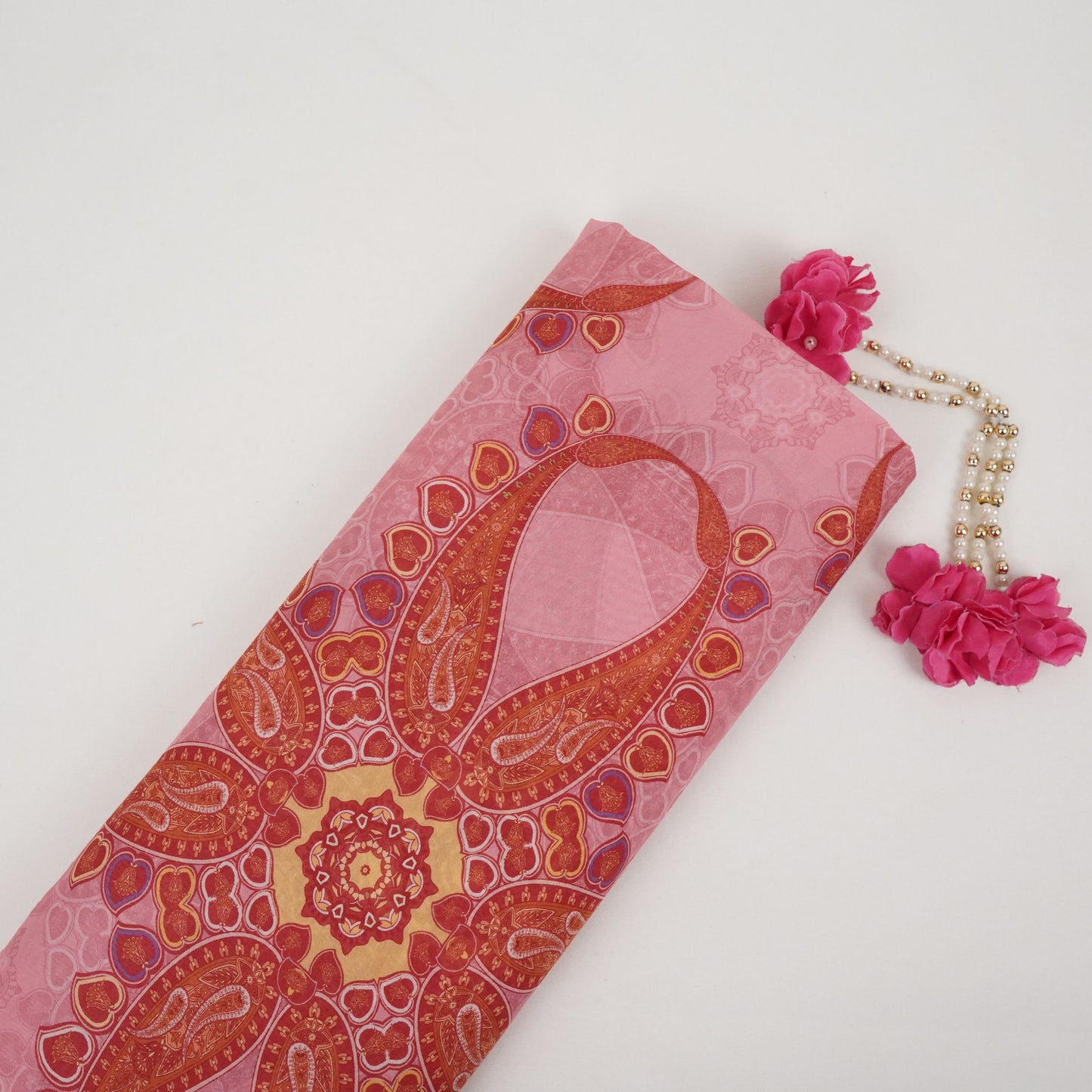 Rose Pink Mughal print Mul Chanderi Fabric VF-31343