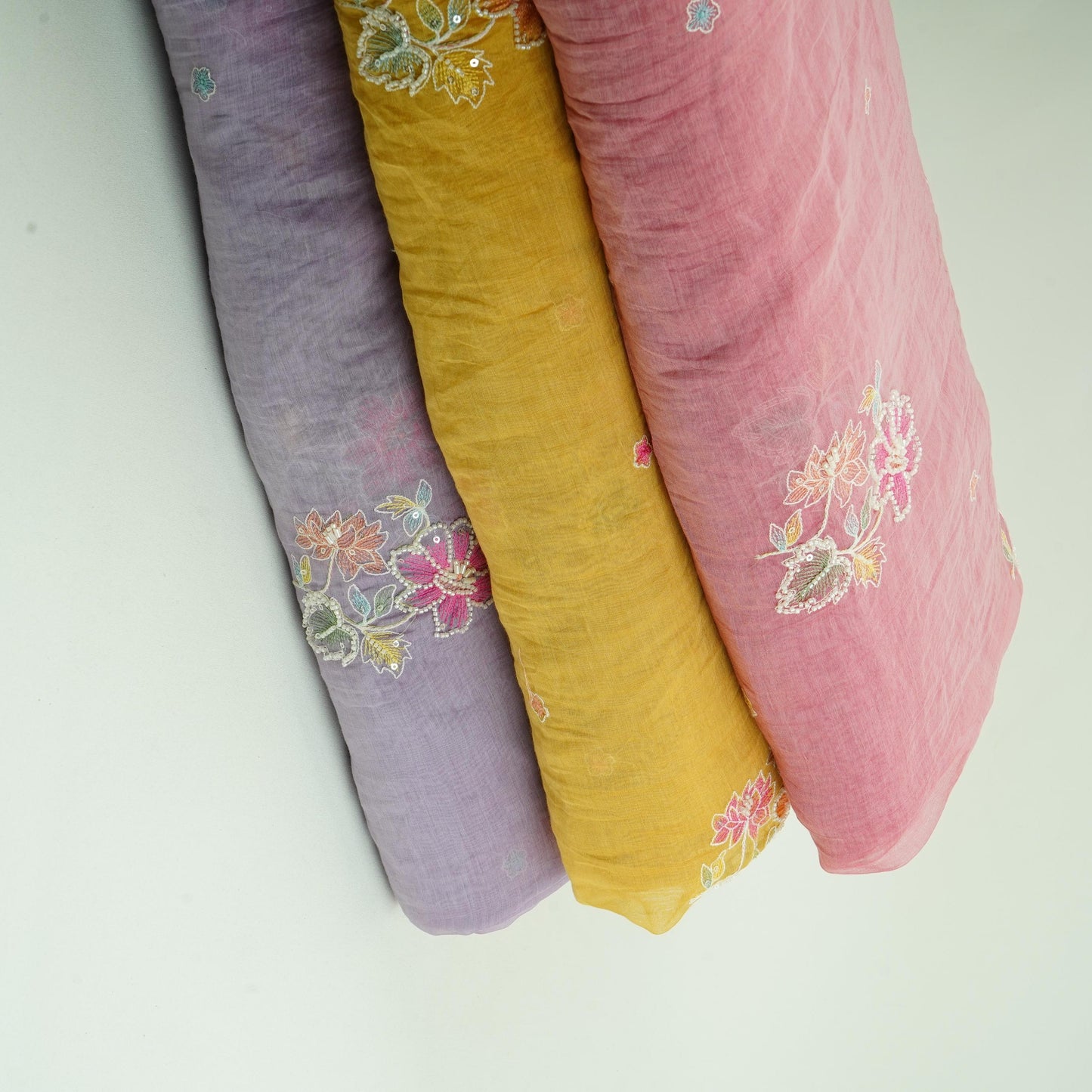 Pink Floral Cutdana Embroidery Pure Banaras Mul Chanderi Fabric SGS-30694