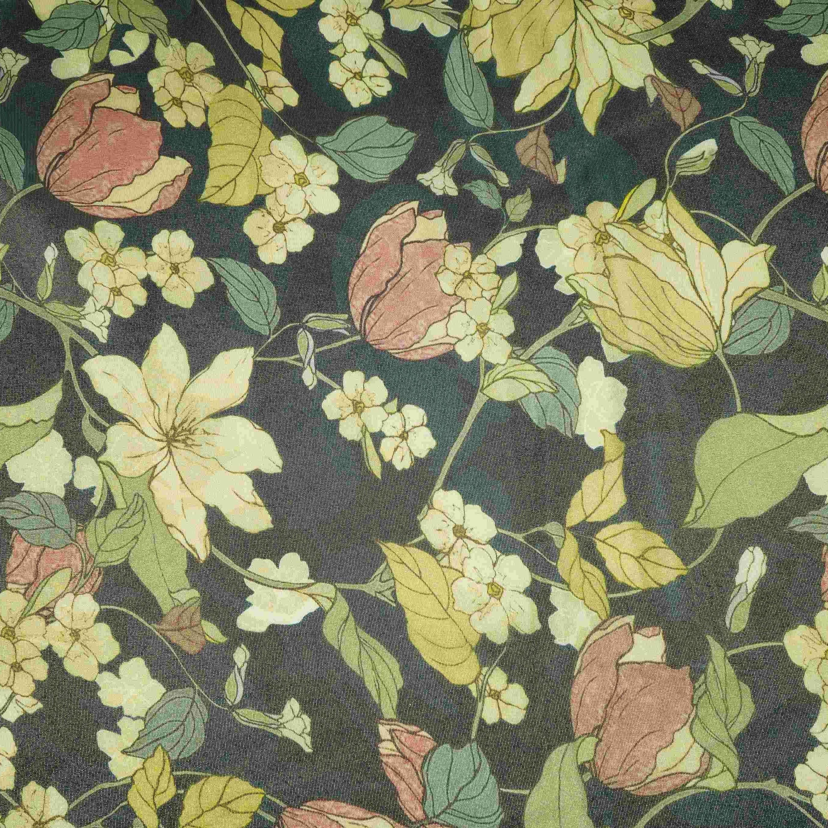Green floral print Tissue Fabric MTFG-31110 - TradeUNO