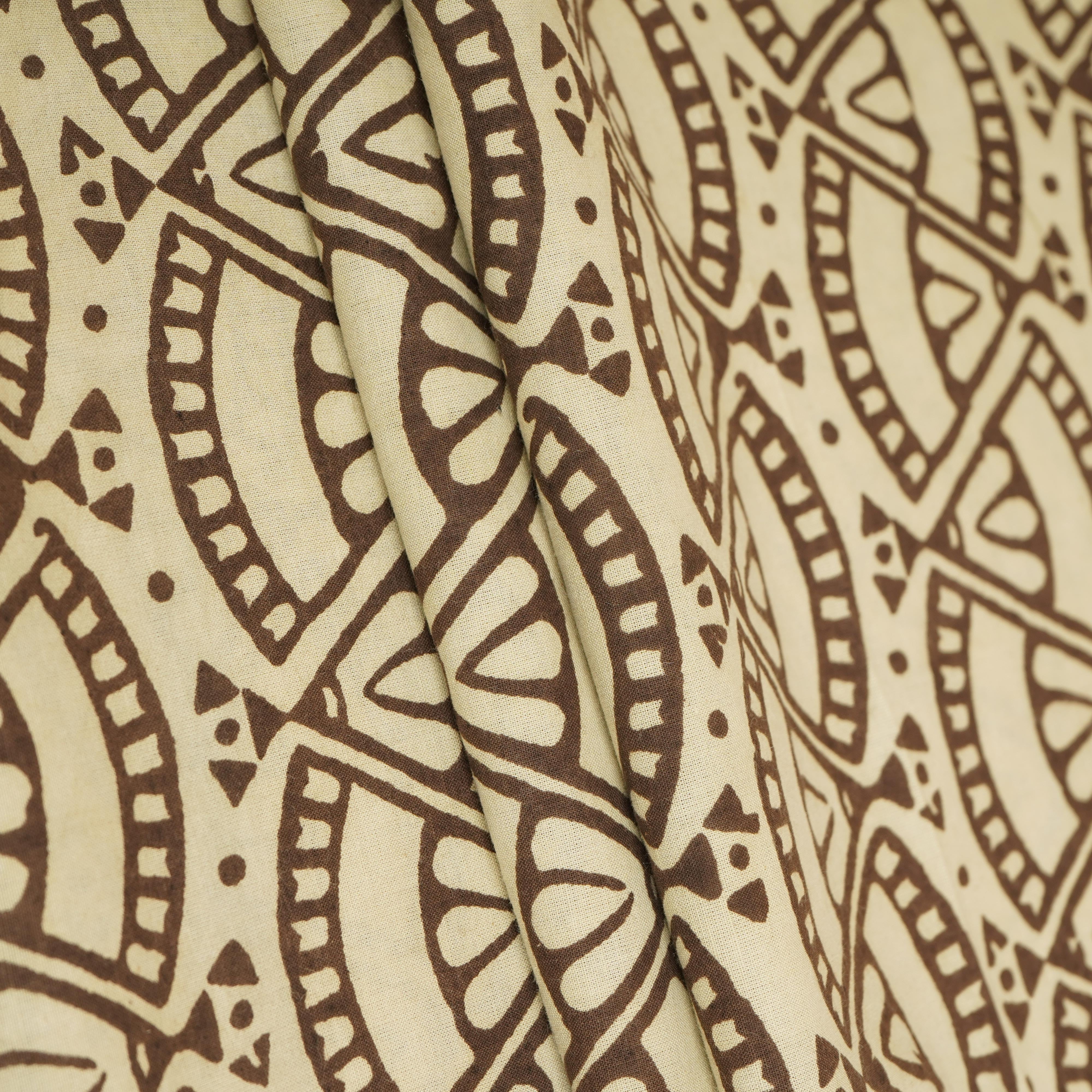 Cream Bagru Print Cotton Fabric NC-29654 - TradeUNO