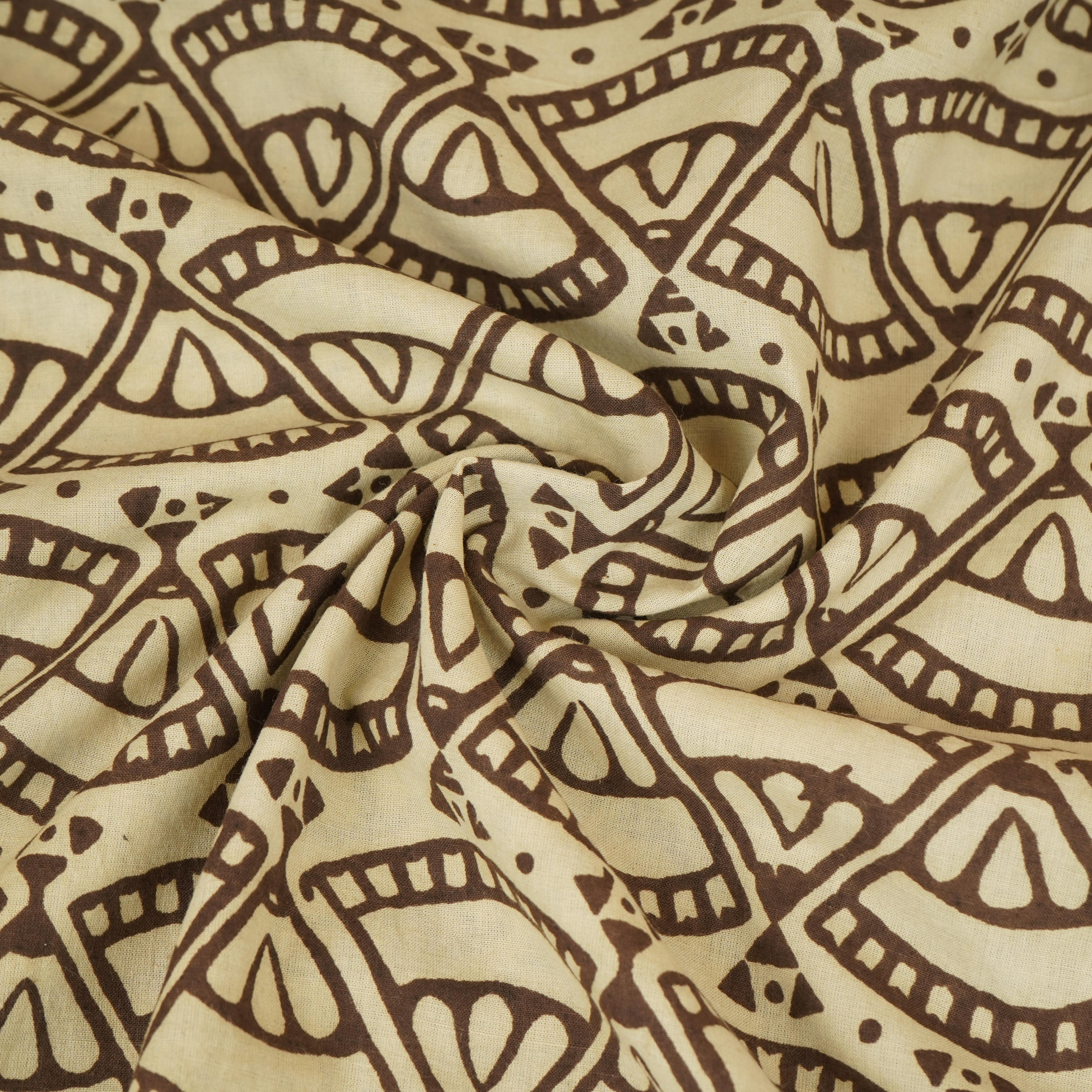 Cream Bagru Print Cotton Fabric NC-29654 - TradeUNO