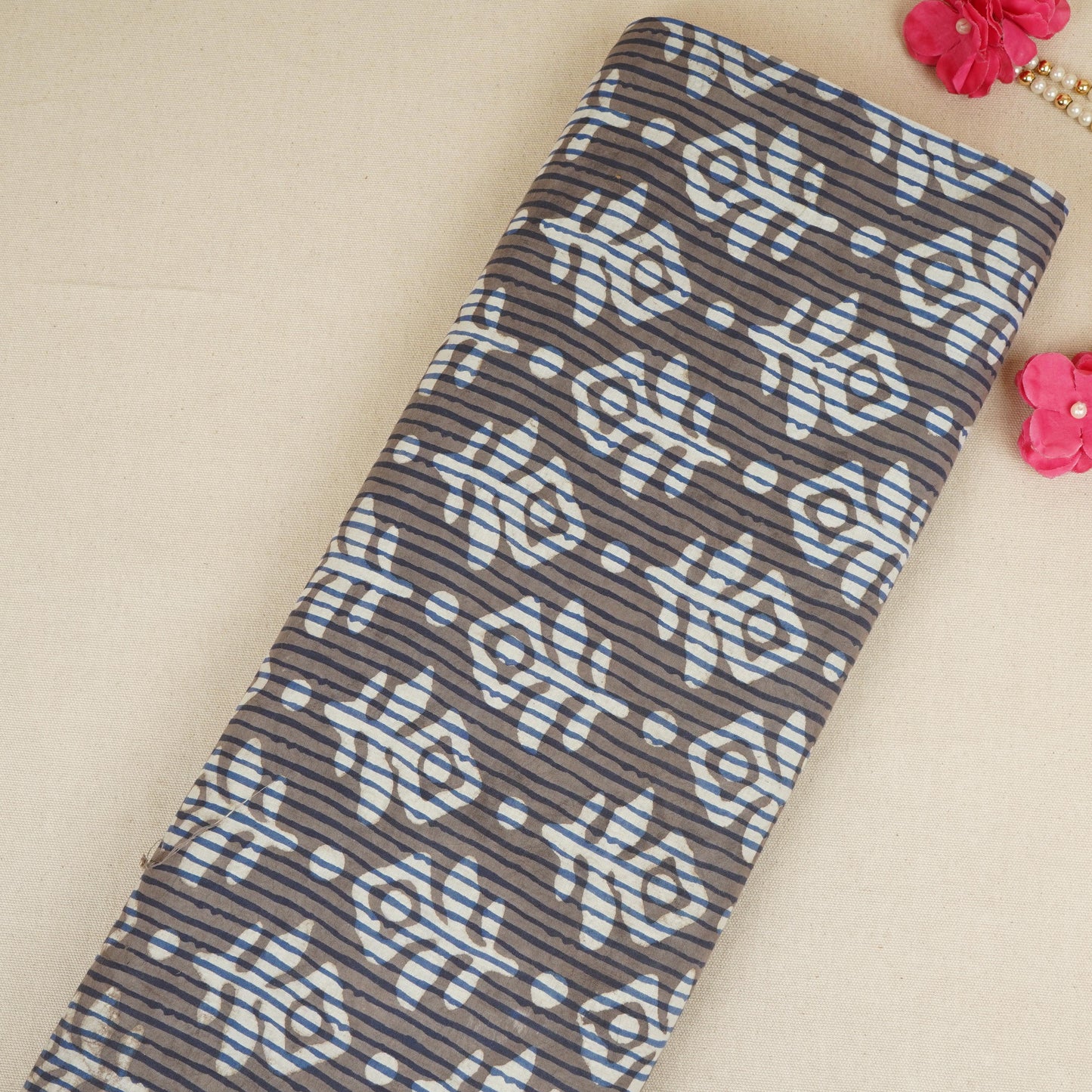 Blue with Multicolor Dabu Print Cotton Fabric NC-29655