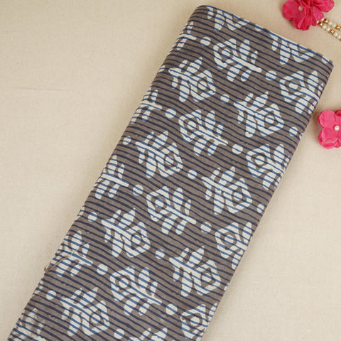 Blue with Multicolor Dabu Print Cotton Fabric NC-29655