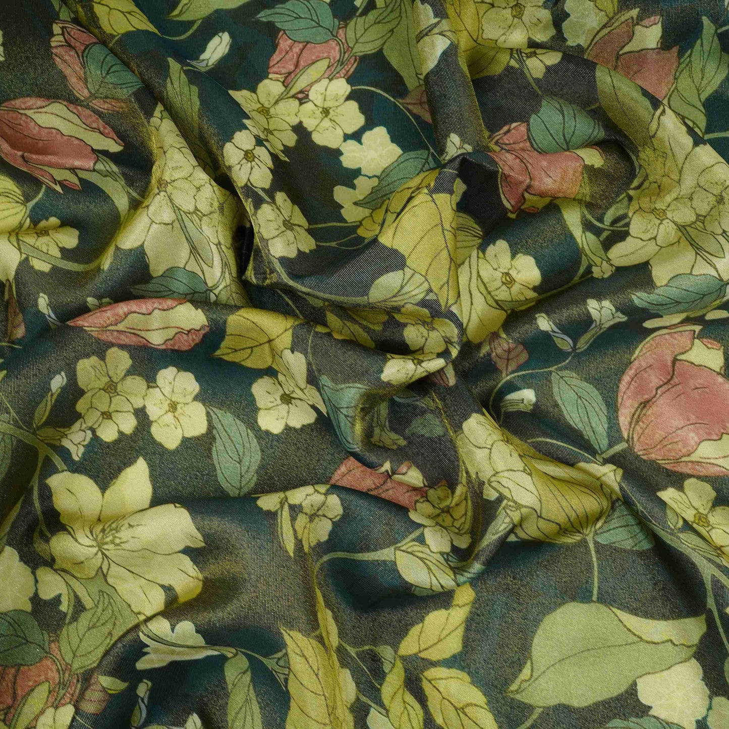 Green floral print Tissue Fabric MTFG-31110