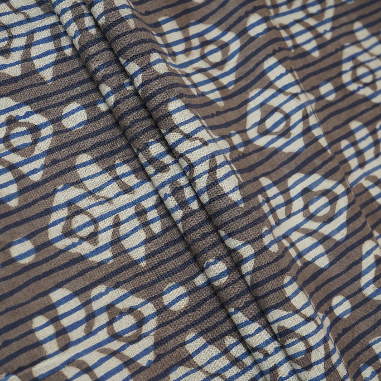 Blue with Multicolor Dabu Print Cotton Fabric NC-29655