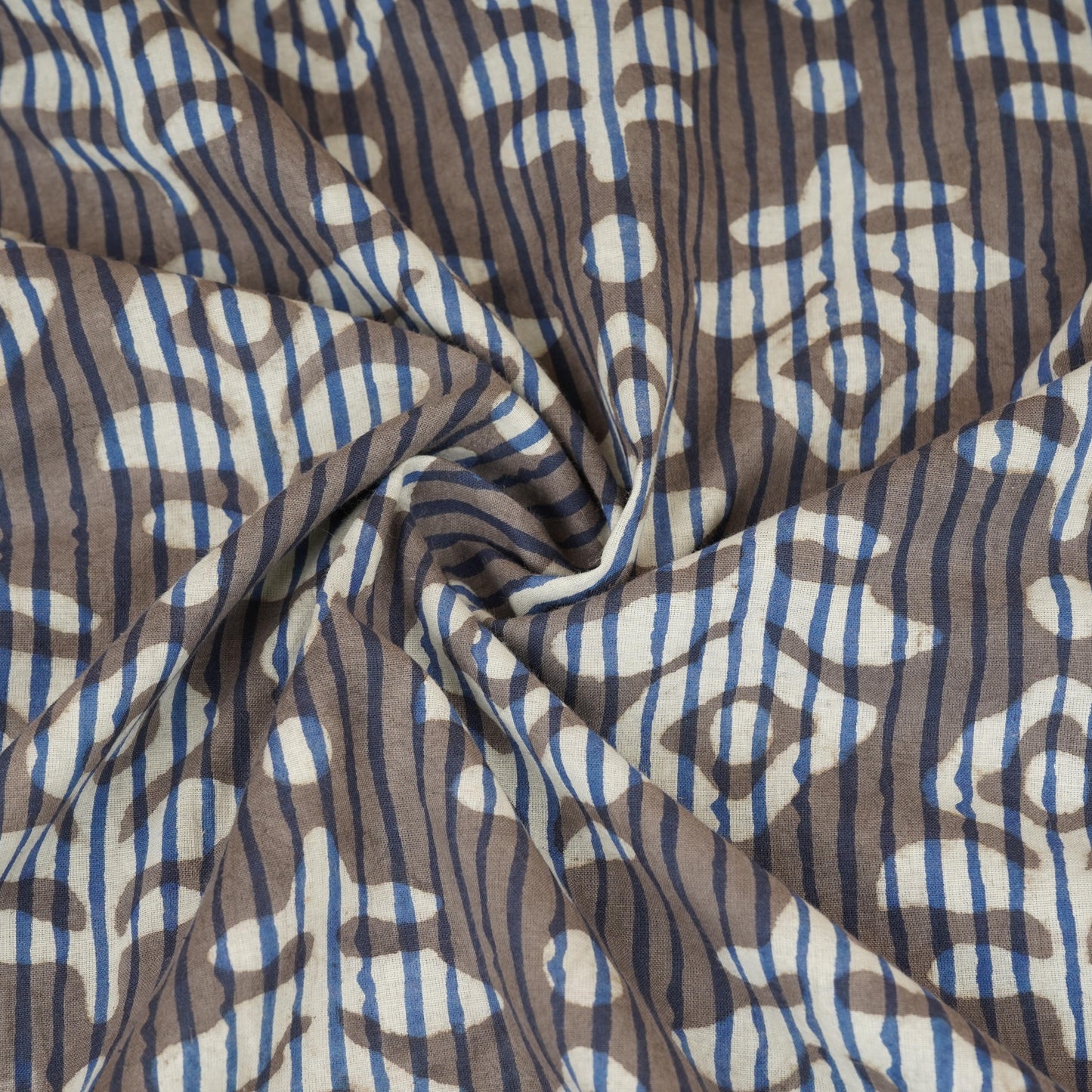 Blue with Multicolor Dabu Print Cotton Fabric NC-29655