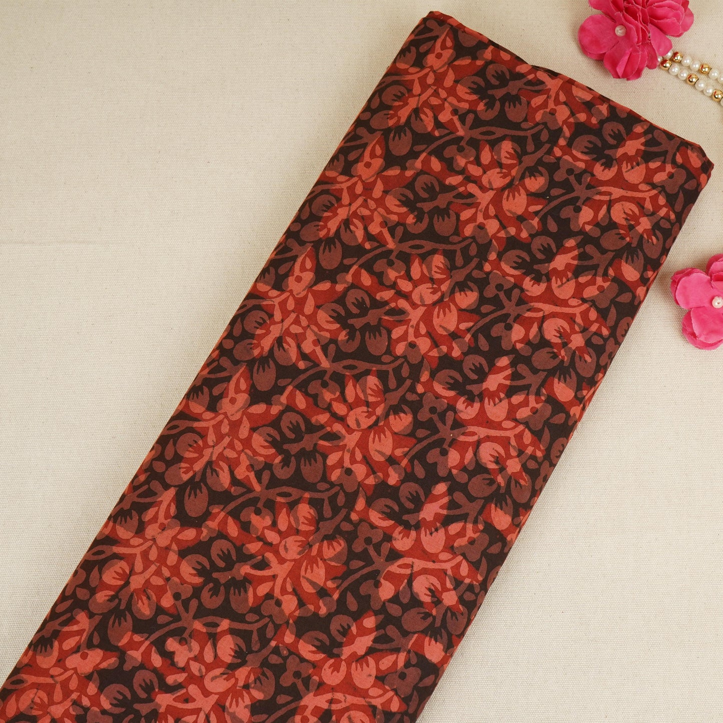 Red with Multicolor Dabu Foil Print Cotton Fabric NC-29658