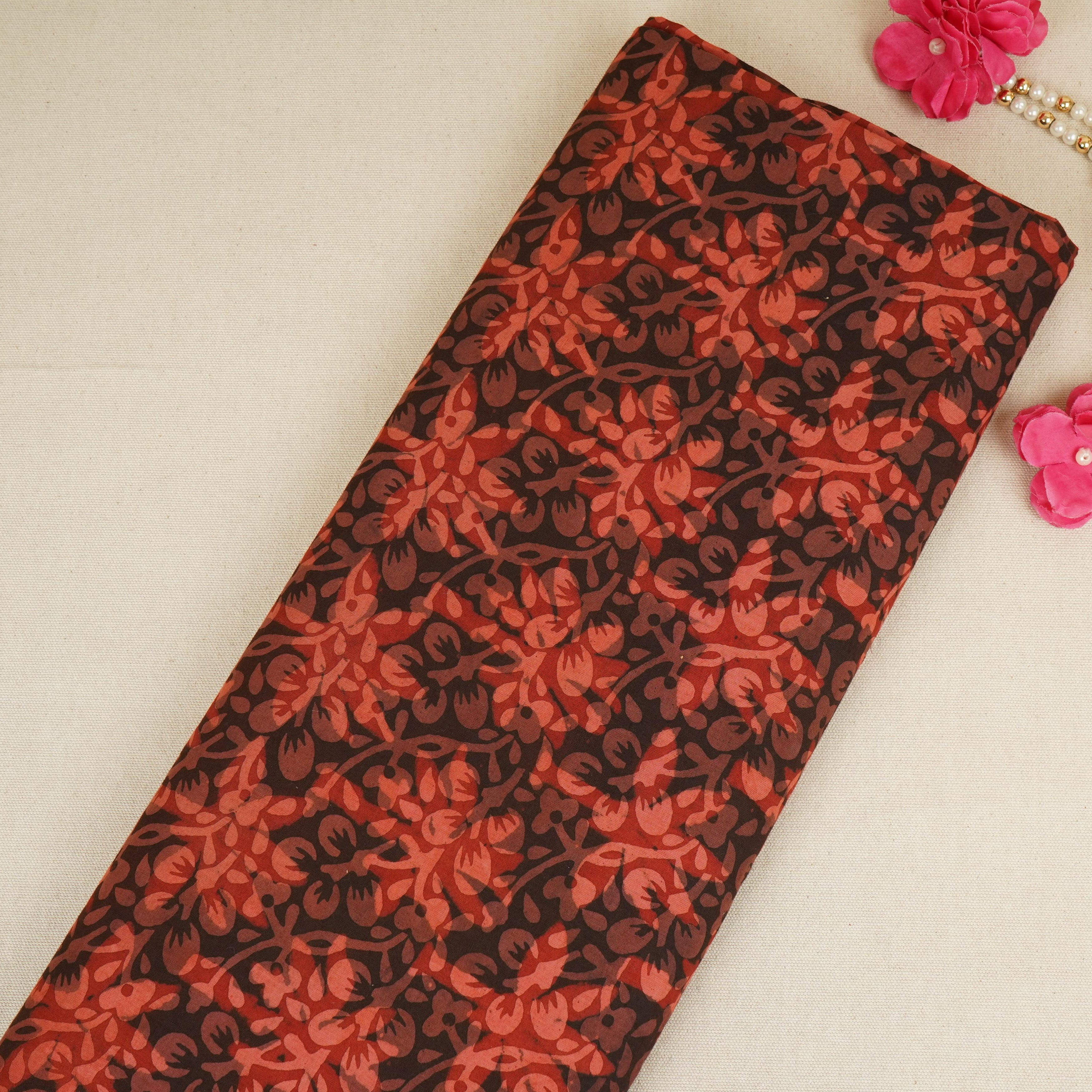 Red with Multicolor Dabu Foil Print Cotton Fabric NC-29658 - TradeUNO