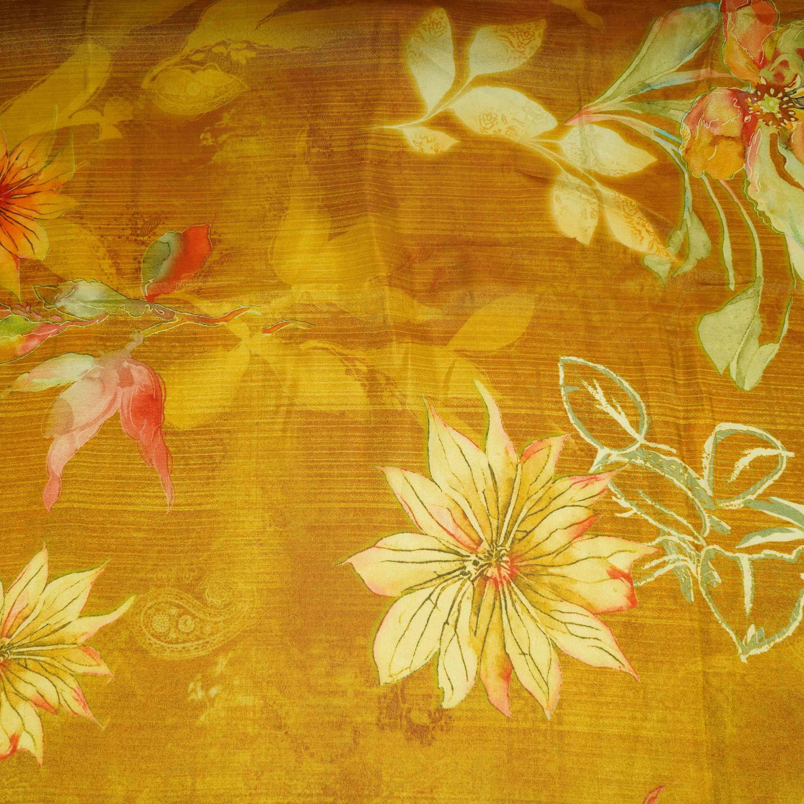 Mustard Yellow floral print Tissue Fabric MTFG-31109 - TradeUNO