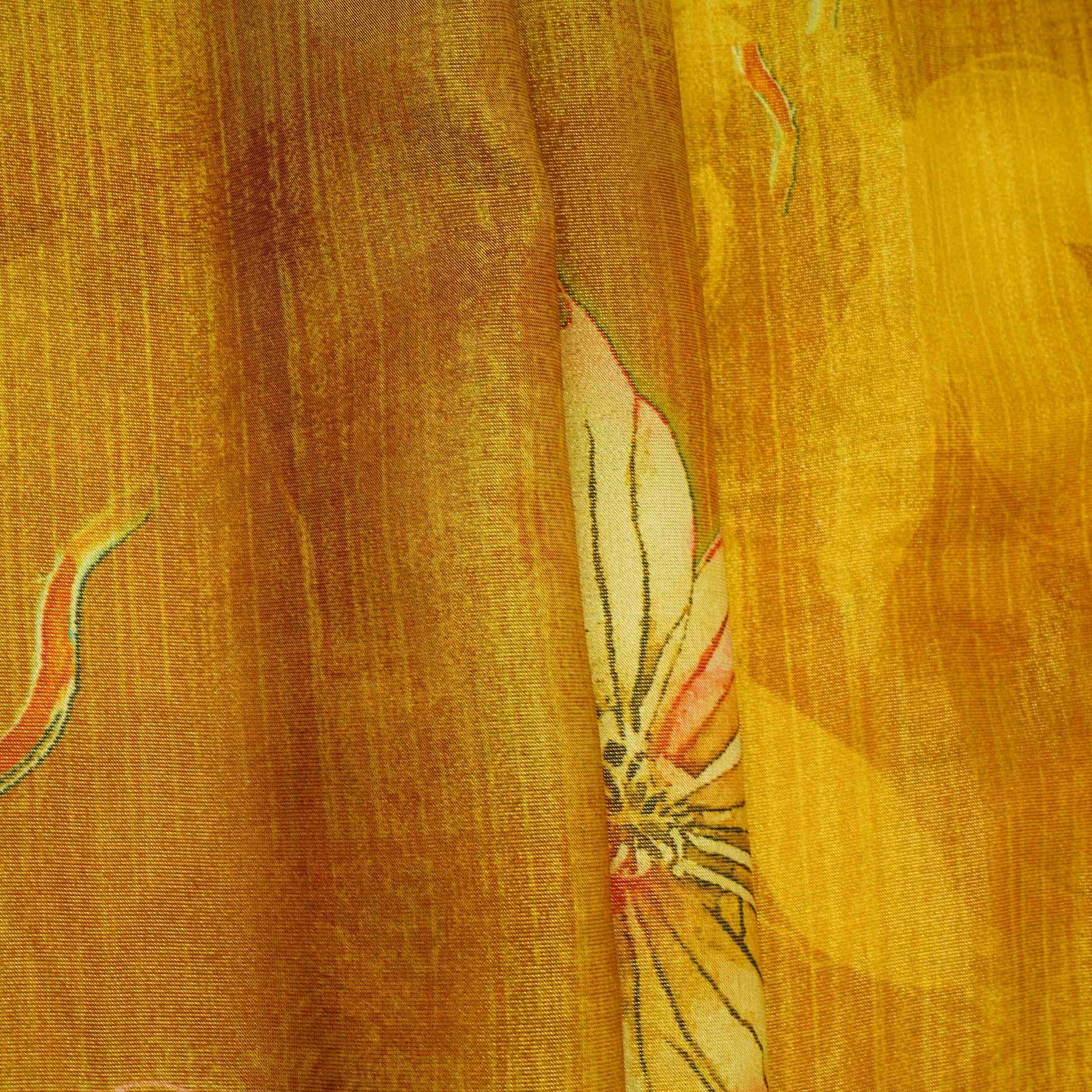 Mustard Yellow floral print Tissue Fabric MTFG-31109 - TradeUNO
