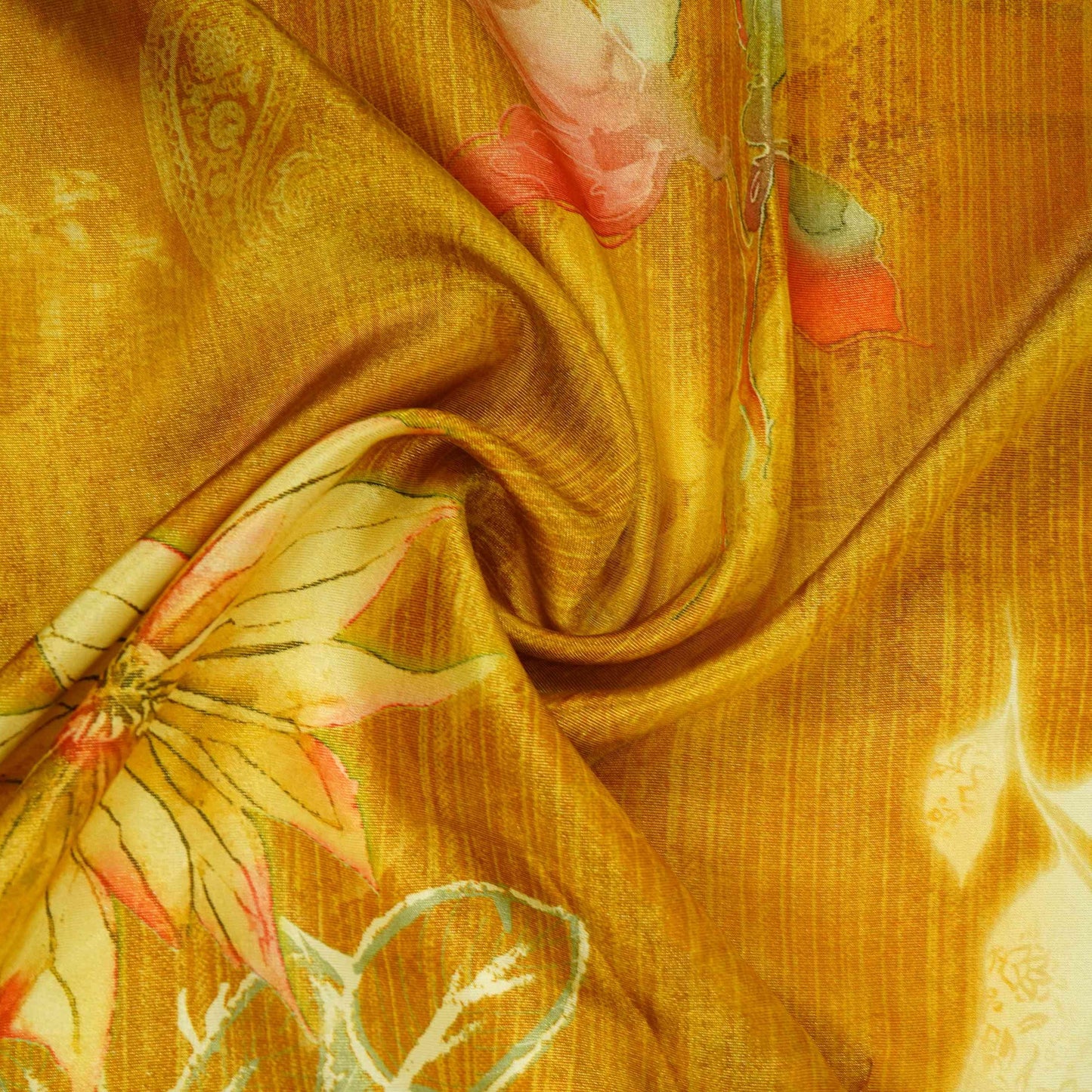 Mustard Yellow floral print Tissue Fabric MTFG-31109