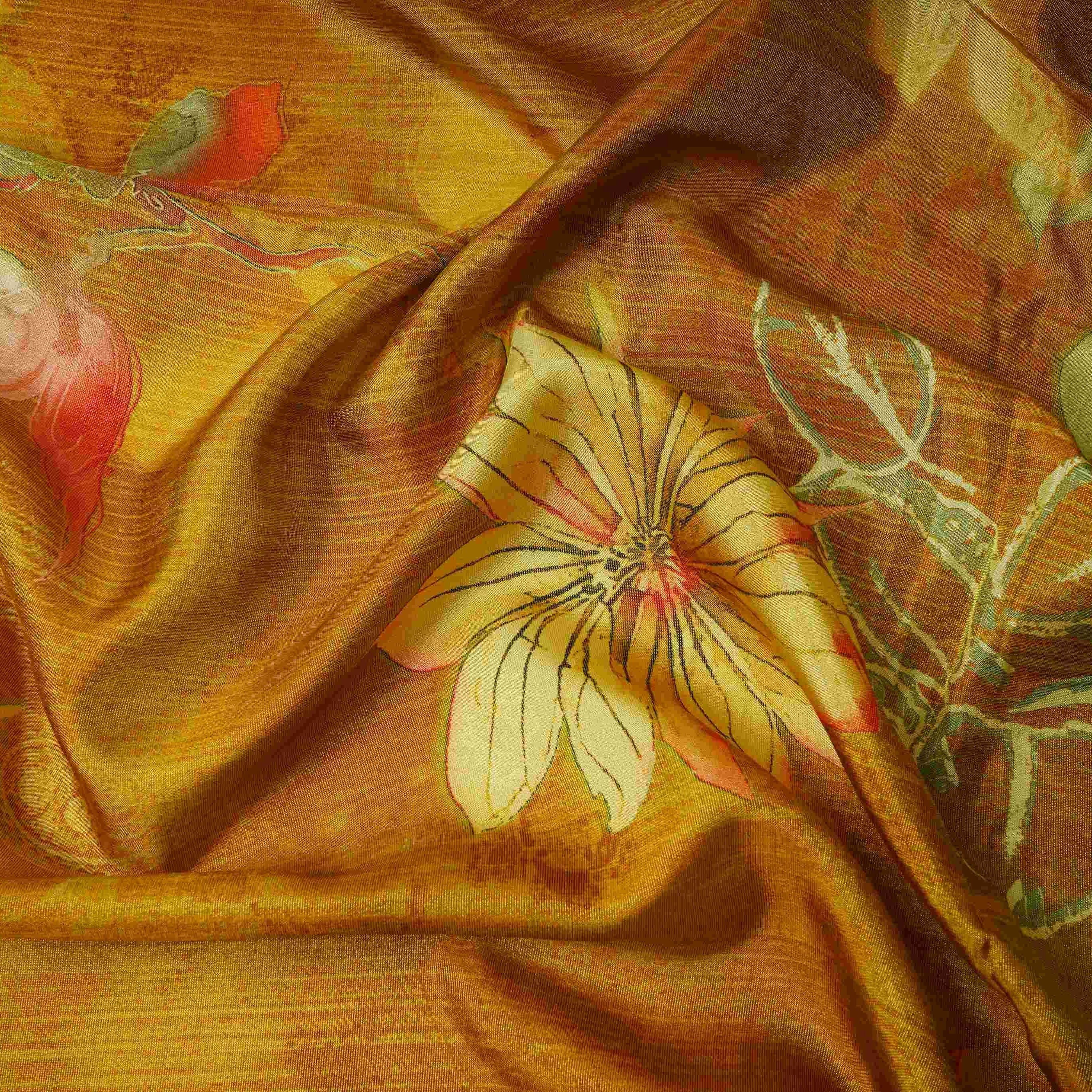 Mustard Yellow floral print Tissue Fabric MTFG-31109 - TradeUNO