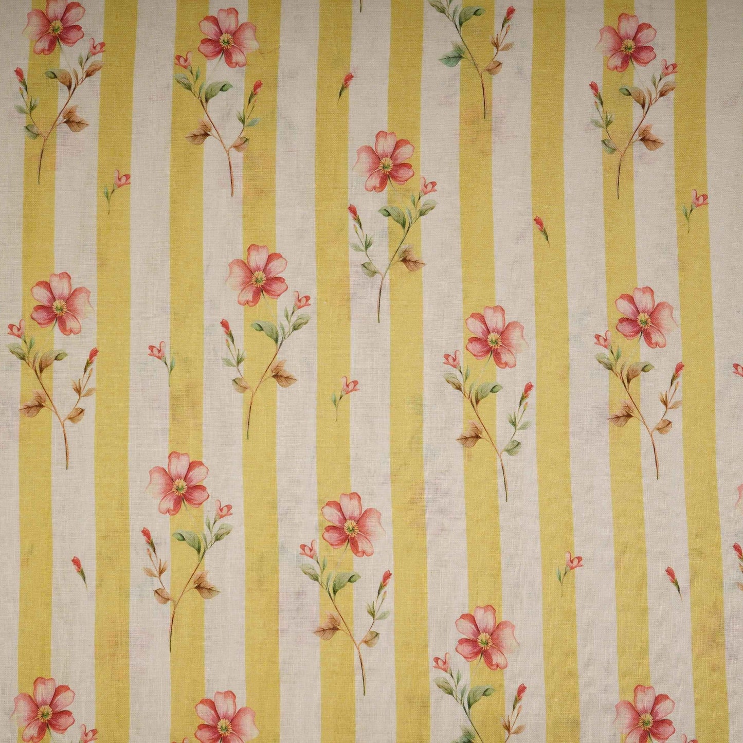 Lime Green with Off White Stripes floral 40s Pure Linen Fabric VF-31325 - TradeUNO
