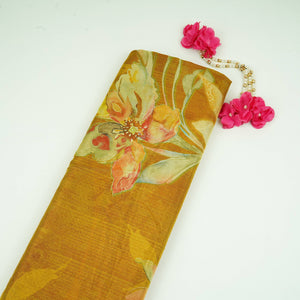 Mustard Yellow floral print Tissue Fabric MTFG-31109 - TradeUNO